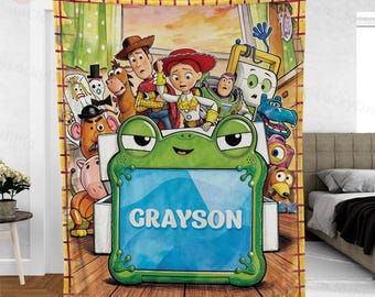 Personalized Toy Story 5 Blanket, Custom Name Disney Toy Story Blanket, Woody Buzz Lightyear Jessie Blanket, Toy Story 5 Gift for Boy, Girl