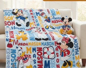Personalized Mickey Cruise Blanket, Custom Name Blanket for Disney Cruise Trip, Disney Family Vacation Gift, Mickey Nautical Blanket
