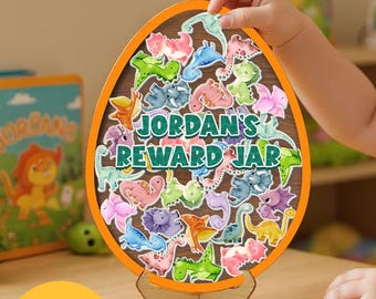 Personalized Dinosaur Magnetic Reward Jar, Dinosaur Tokens Classroom Reward System, Classroom Decor, Back to school gift, Reward For Kids