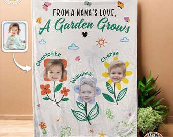 Personalized Grandma Garden Blanket, Custom Photo Blanket Grandma, Custom photo Grandkids Gift, Mothers Day Gift, Gift For Grandma Nana Mom