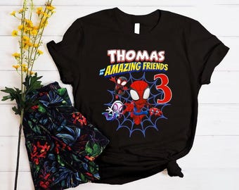 Custom Spiderman Birthday Boy Shirt, Family Birthday Shirt, Custom Age Birthday Shirt, Custom Birthday Shirt, Spider Shirt, Spider Web Shirt