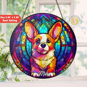 Custom Dog Portrait Stained Glass Suncatcher, Pet Memorial Stained Glass Photo Suncatcher, Dog Memorial Gift, Pet Loss Gift, Dog Mom Gift