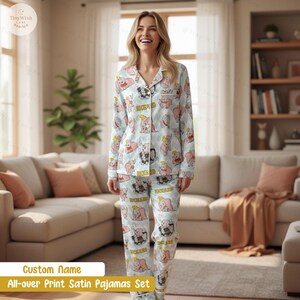 Custom Name All Over Print PJ Set, Dumbo Elephant Sleepwear Set, Personalized Dumbo Jumpo Satin Pajamas, Kids Birthday Gift, Toddler & Girls image 9