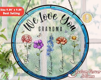 Atrapasueños de cristal con flores para el jardín de la abuela, regalo para la abuela, regalo artístico de flores en cristal para la abuela, regalo para el Día de la Madre, regalo para el mes de nacimiento.