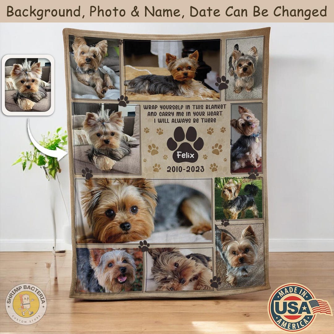 Customized Pet Memorial Photo Blanket Gift, Dog Cat Memorial Gift, Pet ...