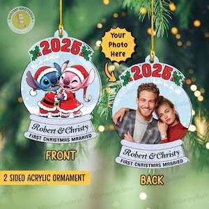Personalized Disney Lilo & Stitch Ornament, Christmas Stitch Couple Gifts, Ornament Disney, First Christmas Married Gifts, Stitch and Angel