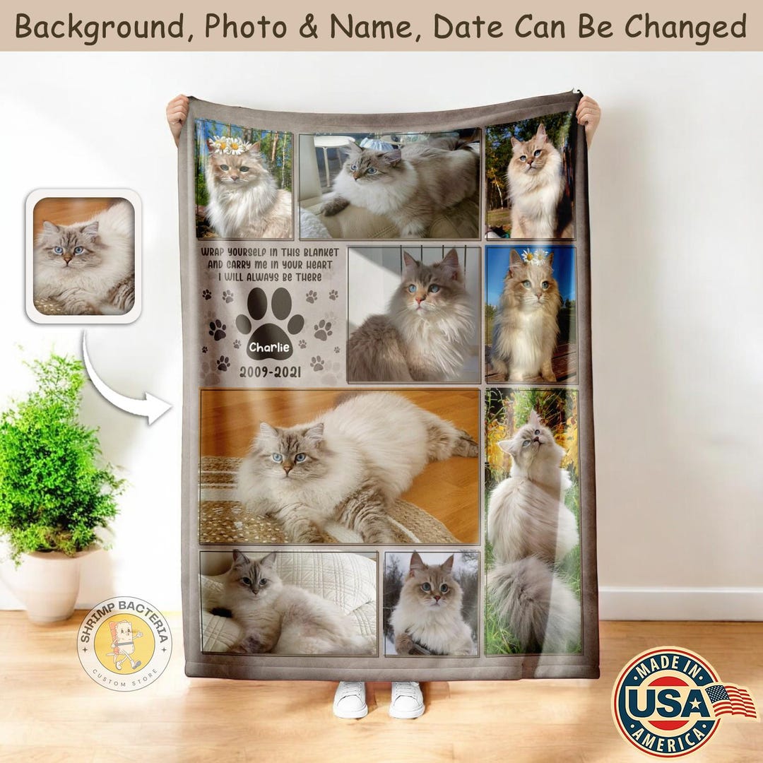 Personalized Pet Memorial Photo Blanket Gift, Cat Dog Memorial Gift ...