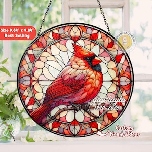 Personalized Hummingbird Stained Glass Suncatcher, Mother&#39;s Day Gift Bird Glass Art, In loving memory, Window Hanging , Memorial Lover Gift