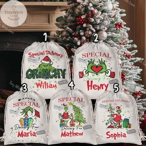 Saco navideño verde Disney Family Christmas 2025, bolsa de regalo navideña personalizada con nombre, divertido saco navideño para niños y adultos, idea de regalo divertida