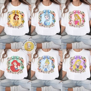 Coquette Bows Watercolor Disney Princess Shirt, Disney Aurora Ariel Belle Cinderella Tiana Toddler, Princess Tee, Disneyland Girl Trip 2025