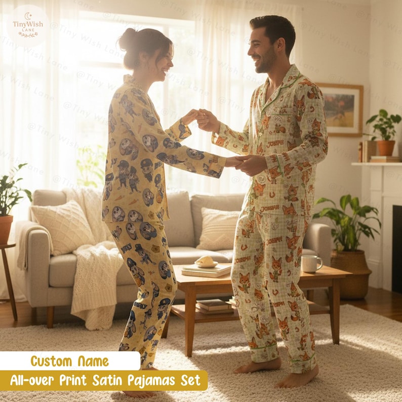 Conjunto de pijama personalizado con nombre estampado, pijama de Nick Wilde de Zootopia, pijama de satén personalizado de Judy Hopps y Nick Wilde, regalo de cumpleaños para niños imagen 11