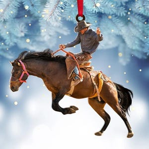 Personalized Rodeo Cowgirl or Cowboy Rider Hat and Boots on Horse, Christmas Ornament Gift, Xmas Gift For Kids, Cowboy Christmas Tree Decor