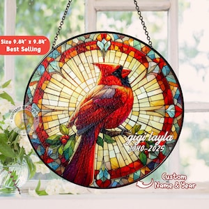 Personalized Memorial Glass Stained Suncatcher Ornament, Custom Glass Stained Suncatcher, In loving Memory, Sympathy Gift, Bird Wall Art