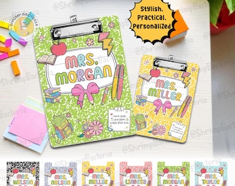 Cuaderno de composición con nombre personalizado para profesores, regalo de agradecimiento, portapapeles Apple con nombre para profesores, decoración para el aula de vuelta al cole.