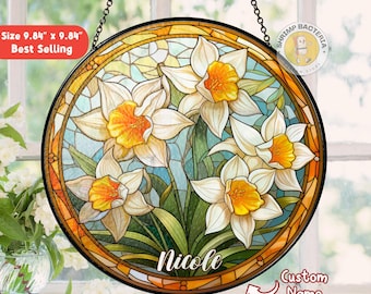 Atrapasueños de vitral con flores personalizado para el mes de nacimiento, regalo para mamá, arte de vidrio con flores para el mes de nacimiento, regalo para el Día de la Madre, regalos de cumpleaños