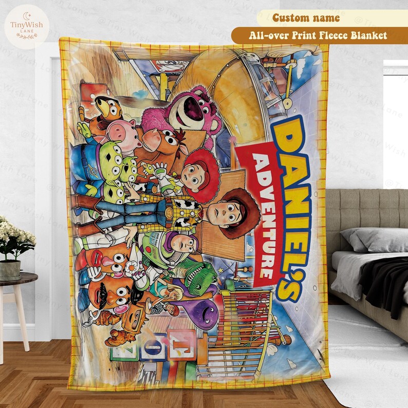 Custom Name Disney Toy Story Blanket, Woody Buzz Lightyear Jessie Blanket, Personalized Toy Story 5 Blanket, Toy Story 5 Gift for Boy, Girl image 8