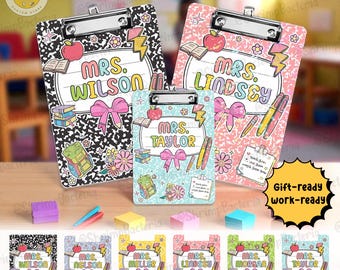 Cuaderno de composición con nombre personalizado para profesores, regalo de agradecimiento, portapapeles Apple con nombre para profesores, decoración para el aula de vuelta al cole.
