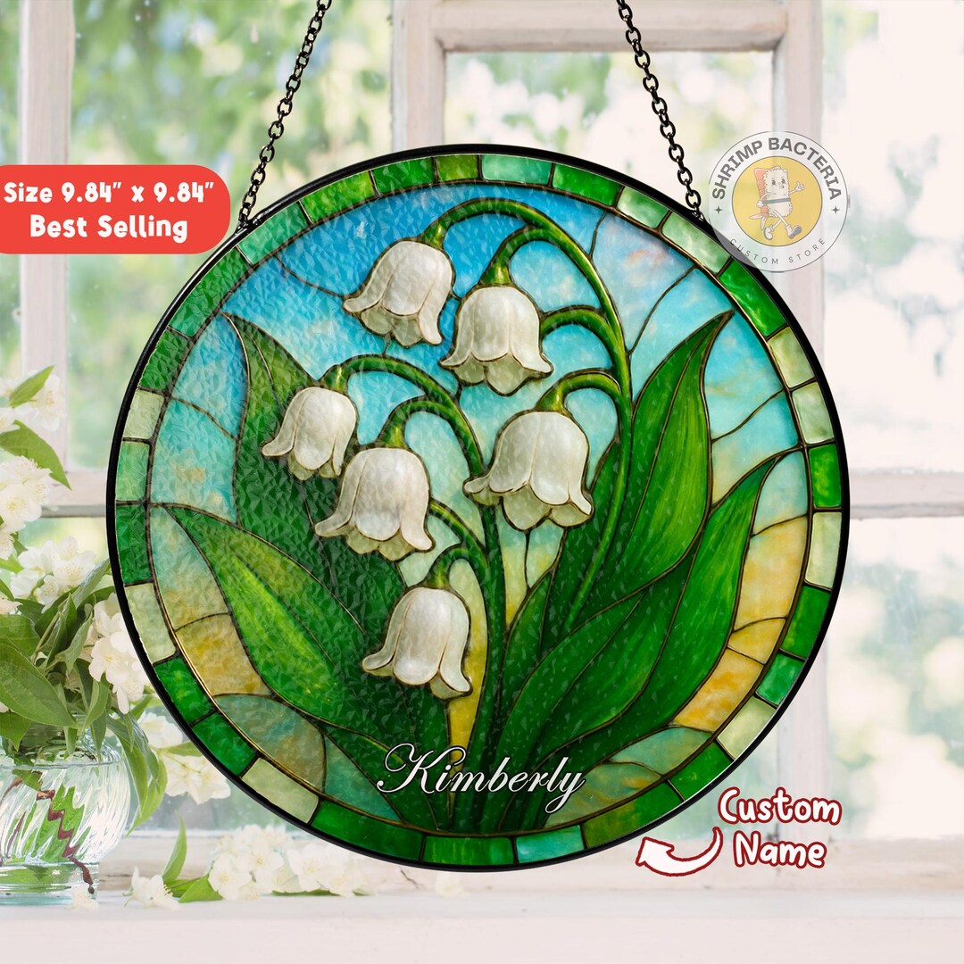 Custom Name Lily of Valley Flower Stained Glass Suncatcher, Lily of ...