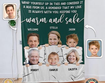 Custom Photo Family Blanket, Personalized Blanket With Text, Personalized Gift, Warm And Safe Gift, Father's Day Gift, Gift For Grandpa Dad