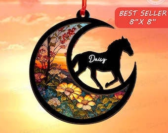 Customize Horse Memorial Suncatcher Ornament, For Pet Lover, Christmas Ornament, Horse Lover Memorial Suncatcher, Pet-Inspired, Gift For Her
