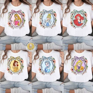 Coquette Bows Watercolor Disney Princess Shirt, Disney Aurora Ariel Belle Cinderella Tiana Toddler, Princess Tee, Disneyland Girl Trip 2025