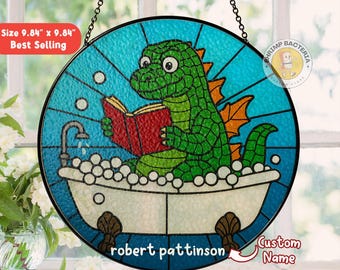 Łapacz słońca w kształcie dinozaura do kąpieli – zabawny prezent dla taty, spersonalizowana dekoracja okna z imieniem, spersonalizowany łapacz słońca w kształcie dinozaura, akcesoria łazienkowe w kształcie dinozaura