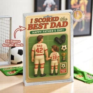 Placa de acrílico 2D personalizada "Eu marquei o melhor pai" para figura de futebol, presente de dia dos pais para pai, treinador de futebol, presente para marido e avô