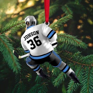 Benutzerdefinierte Eishockey Spieler Ornament, Hockeyspieler Geschenk, personalisierte Hockey Weihnachtsverzierung, Hockey hängende Verzierung, weihnachtliche Verzierung