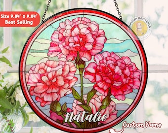 Suncatchers Stained Glass Flower, Personalized Family Birth Flowers Gift, Mother's Day Gifts For Grandma, Nana Stained Glass Window Hangings