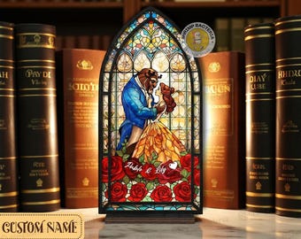 Custom Name Disney Beauty and The Beast Book Nook for Bookaholic, Personalized Candle Holder, Book Lover & Reader Gifts, Bookshelf Decor