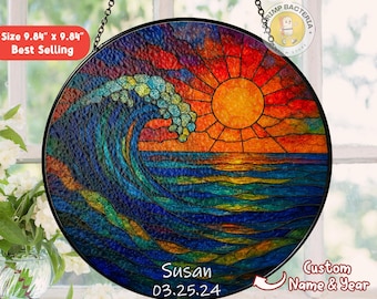 Custom Sunset Stained Glass Suncatcher, A Soul in Every Sunset, Window Hanging Decor, Memorial Suncatcher, Personalized Memorial Keepsake