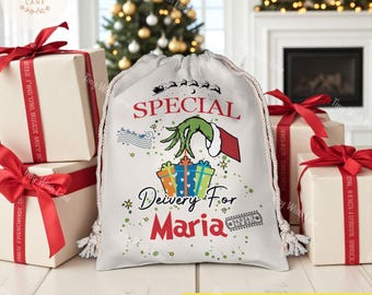 Personalized Disney Family Xmas Santa Sack, Custom Name Christmas Gift Bag, Funny Holiday Sack for Kids & Adults, Funny Present Gift Idea
