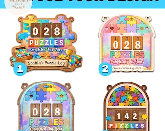 Personalized Puzzles Completed This Year Tracker, Tracker Sign, Puzzle Lover Gift for Kids, Custom Name Hanging Decor, Yearly Puzzle Log