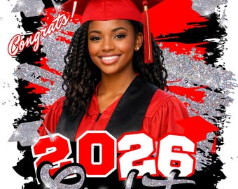 Canva 2026 Graduation Design Template Glitter Red Silver
