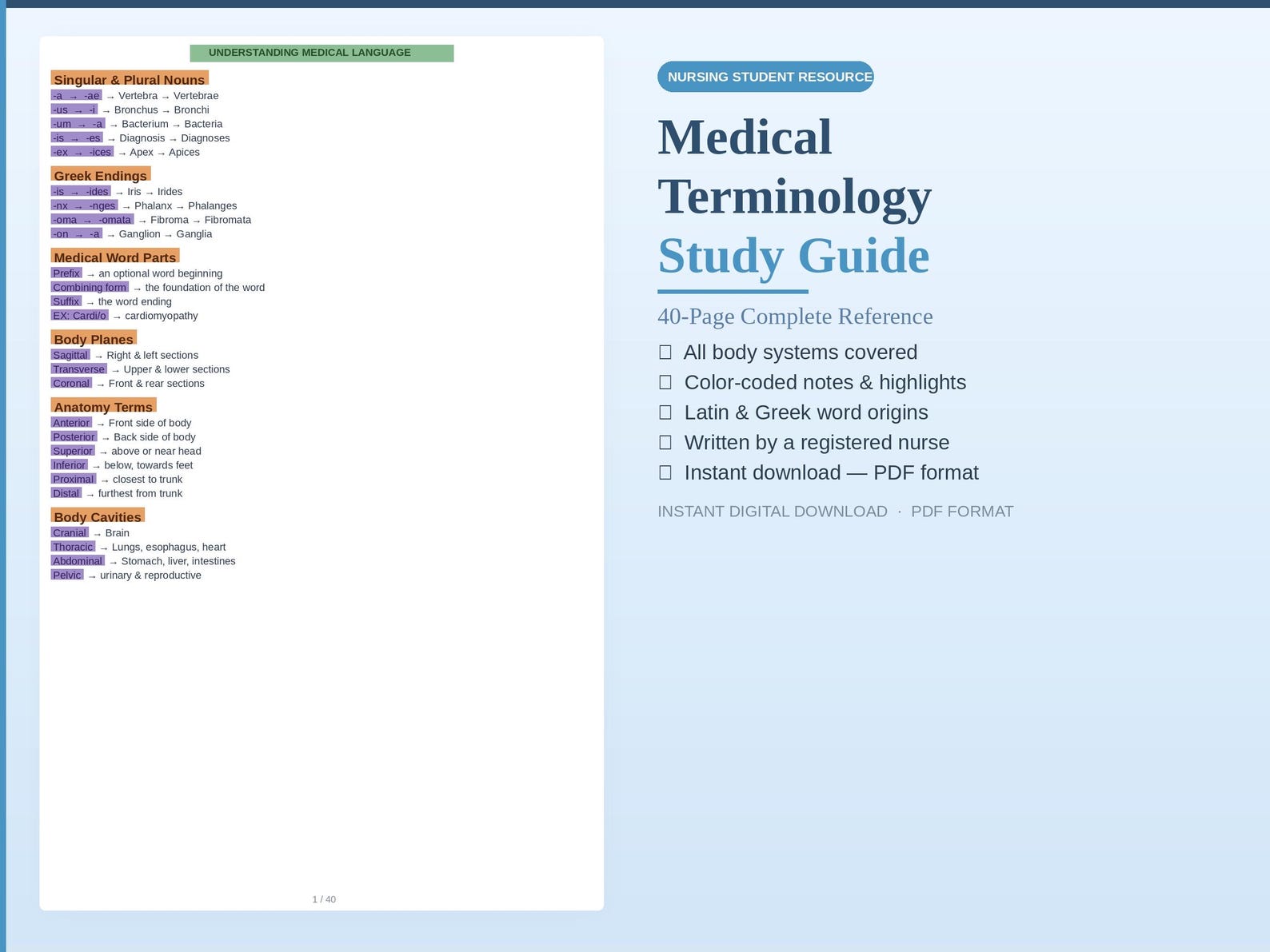 Medical Terminology Study Guide - Etsy