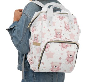 Mochila de pañales multifuncional de oso de peluche rosa, bolsa de mamá, regalo de baby shower, bolsa de pañales, bolsa de regalo para recién nacidos, regalo de nueva mamá, regalo de baby shower