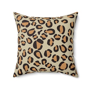 Leopard Print Spun Polyester Square Pillow, Living Room Pillow, Bedroom Pillow, Accent Pillow, Animal Cheetah