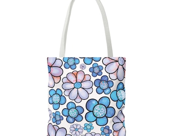 Flores en bolso de mano azul, bolso de mano afroamericano, bolso de mano de chica negra, bolsa de compras, bolsa de regalo, bolso de mano de flores, bolso de mano de moda