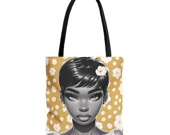 Bolso de mano de belleza de flor, bolso de mano afroamericano, tote de melanina, tote de chica negra, bolso de mano para mujeres negras, bolsa de compras de melanina, bolsa de regalo