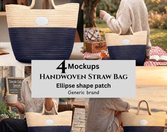 Handwoven Straw Bag Mockups, Ellipse Shape Patch, Generic Brand, POD Sellers