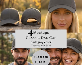 Classic Dad Cap Mockups & Color Chart, Dark Gray Color, Yupoong 6245CM, POD Sellers
