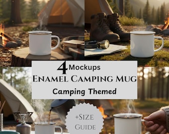 Enamel Camping Mug Mockups & Size Guide: Camping Theme, Print On Demand