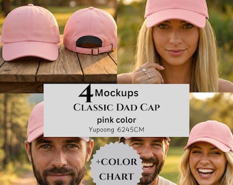 Classic Dad Cap Mockups & Color Chart, Pink Color, Yupoong 6245CM, Print On Demand Sellers