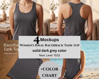 Women's Ideal Racerback Tank Top Mockup & Color Chart, solid dark grey, Next Level 1533