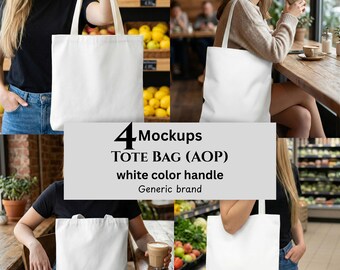 Tote Bag AOP Mockups, White Handle, Generic Brand, POD Sellers