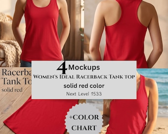 Women's Ideal Racerback Tank Top Mockup & Color Chart, solid red color, Next Level 1533