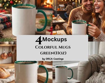 Colorful Mugs Mockups, Green, 11oz, by ORCA Coatings for Print On Demand Sellers