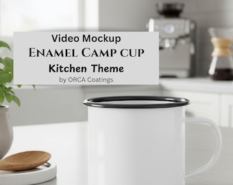 Enamel Camp Cup Video Mockup, Black Rim, by ORCA Coatings, Kitchen Theme
