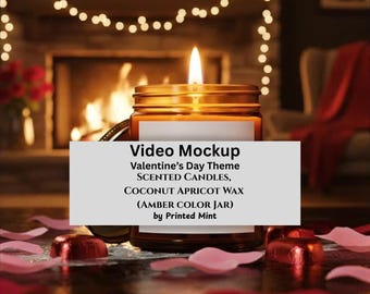 Maqueta de video de velas perfumadas con temática de San Valentín en tarro ámbar