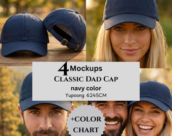 Classic Dad Cap Mockups & Color Chart, Navy Color, Yupoong 6245CM, Print On Demand Sellers